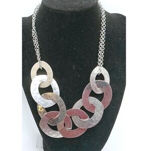 Hammered Link Statement Necklace Silver Tone Chunky Collar Necklace‎ 16-19"